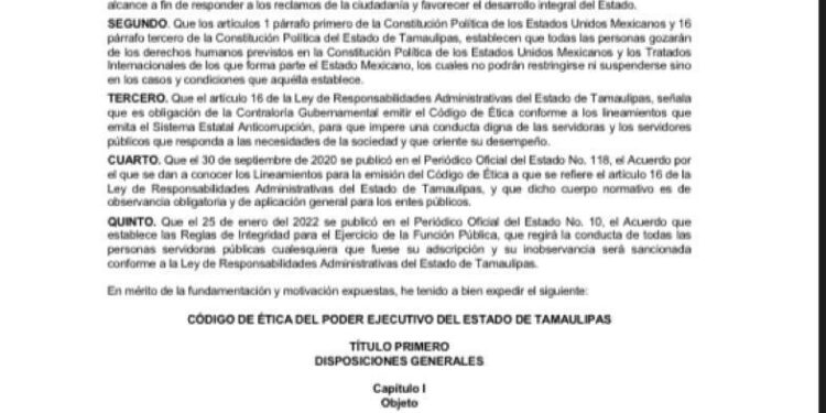 Establece Código de Ética del Gobierno de Tamaulipas la igualdad y el pleno desarrollo de las mujeres libres de violencia