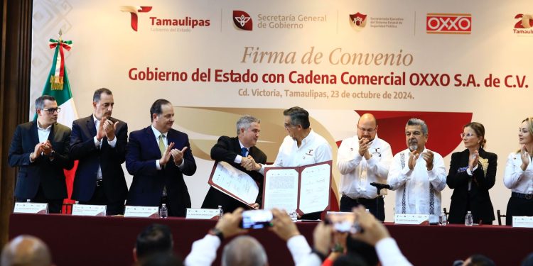 Firman convenio Gobierno de Tamaulipas y Oxxo para fortalecer seguridad*