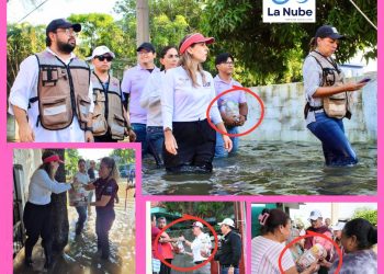 Erasmo, su esposa y la síndico reparten arroz, frijoles… y vergüenza.